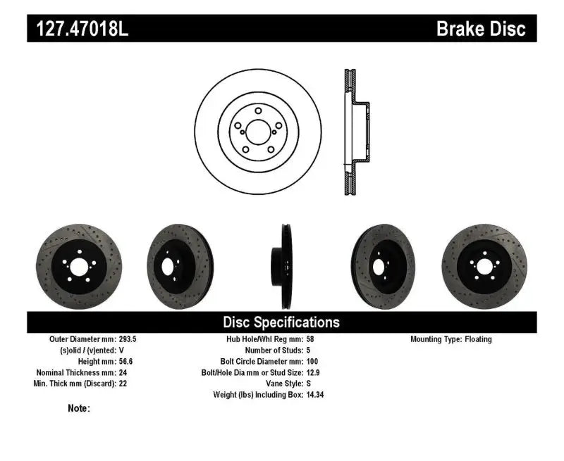 Stoptech StopTech 02-10 Subaru WRX Slotted & Drilled Left Front Rotor (exc. STi)