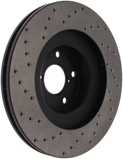 Wrx drilled left front brake rotor with drilled and slotted design for optimal stopping power