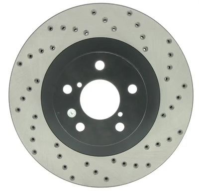 Perforated brake rotor for WRX drilled left front brake upgrade