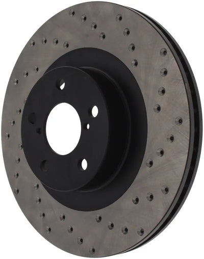 StopTech WRX drilled left front rotor with drilled and slotted brake design