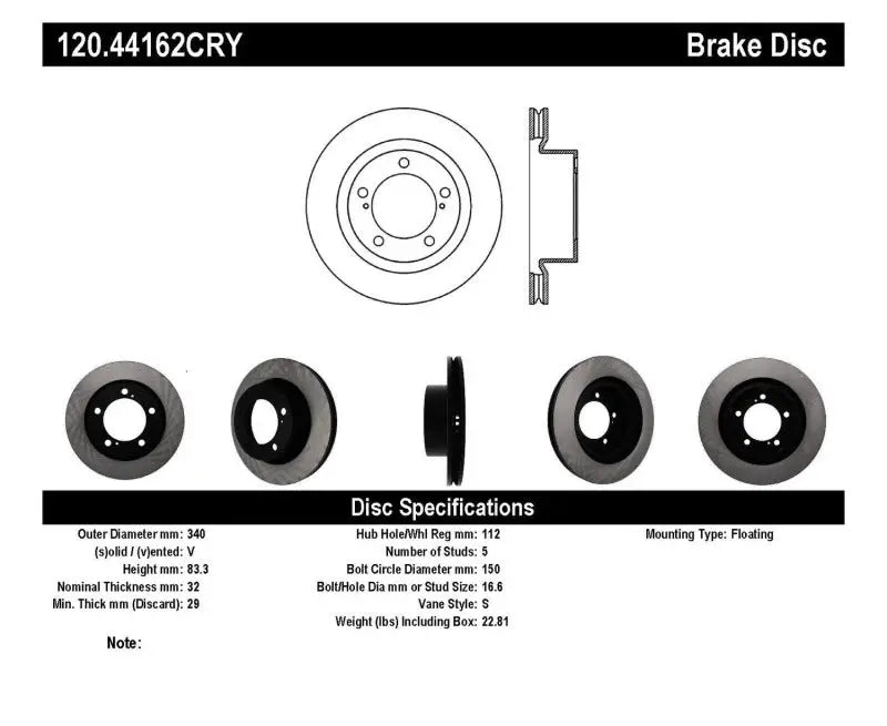 Stoptech 08-11/13-18 Toyota Land Cruiser Front Premium High Carbon Cryo Brake Rotor 