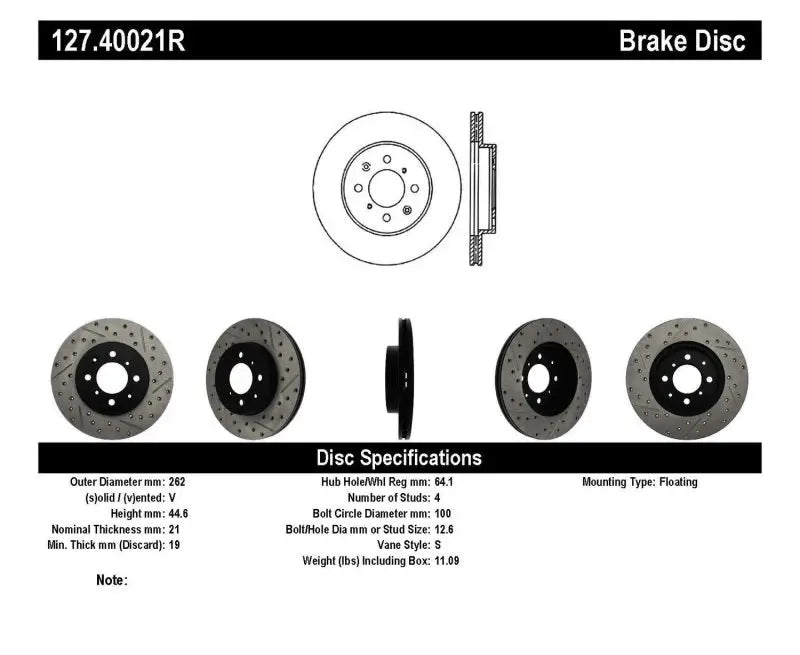 Stoptech StopTech 90-01 Acura Integra (exc. Type R) / 01-05 Honda Civic / 07+ Honda Fit / 93-97 Del Sol VTEC