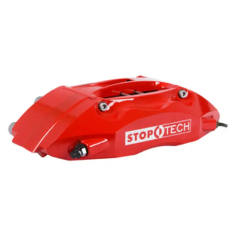 Red StopTech brake caliper on Acura NSX rear BBK with slotted 328x28mm rotors