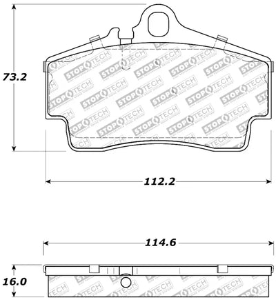 Brake pads with dimensions for StopTech Performance rear brake pads on Porsche Boxster 911