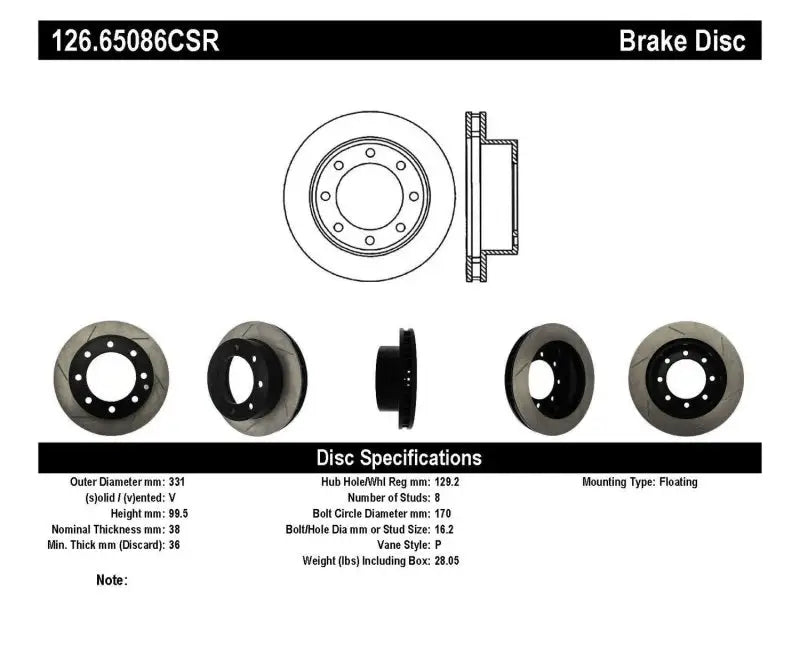 StopTech Power Slot 00-05 Ford Excursion / 99-04 F250/F350 Front Right Slotted CRYO Brake Rotor - Truck & Automotive