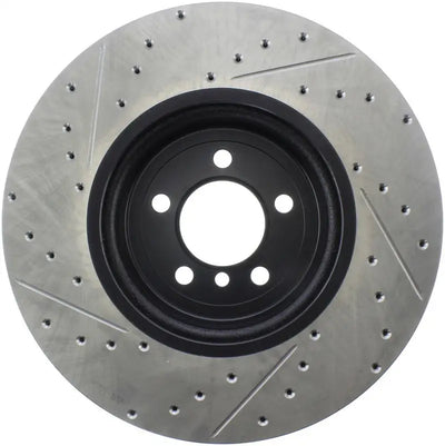 StopTech Sport Drilled rear left rotor with silver perforated design