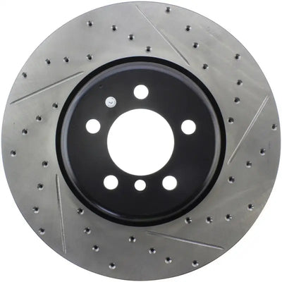 StopTech Sport Drilled rear left perforated brake rotor with black hub