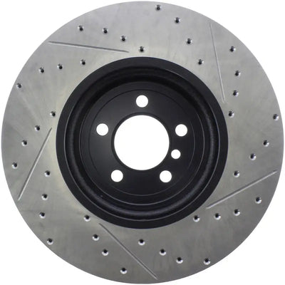 StopTech Sport drilled slotted rear right rotor with silver perforated design