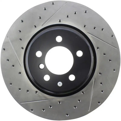 StopTech Sport Drilled & Slotted Rear Right Rotor with silver perforated design