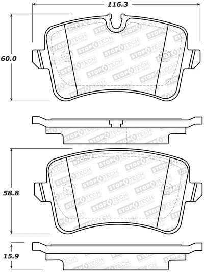 Automotive brake pad dimensions for StopTech Street Brake Pads - Rear, perfect street brake pads