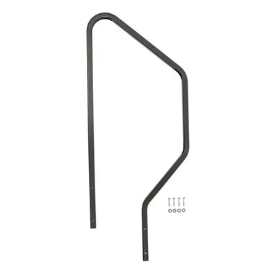 STP214-120H Mor/Ryde Gen2 Step Above Handrail, black metal, includes installation screws, enhances RV entry stability and safety.