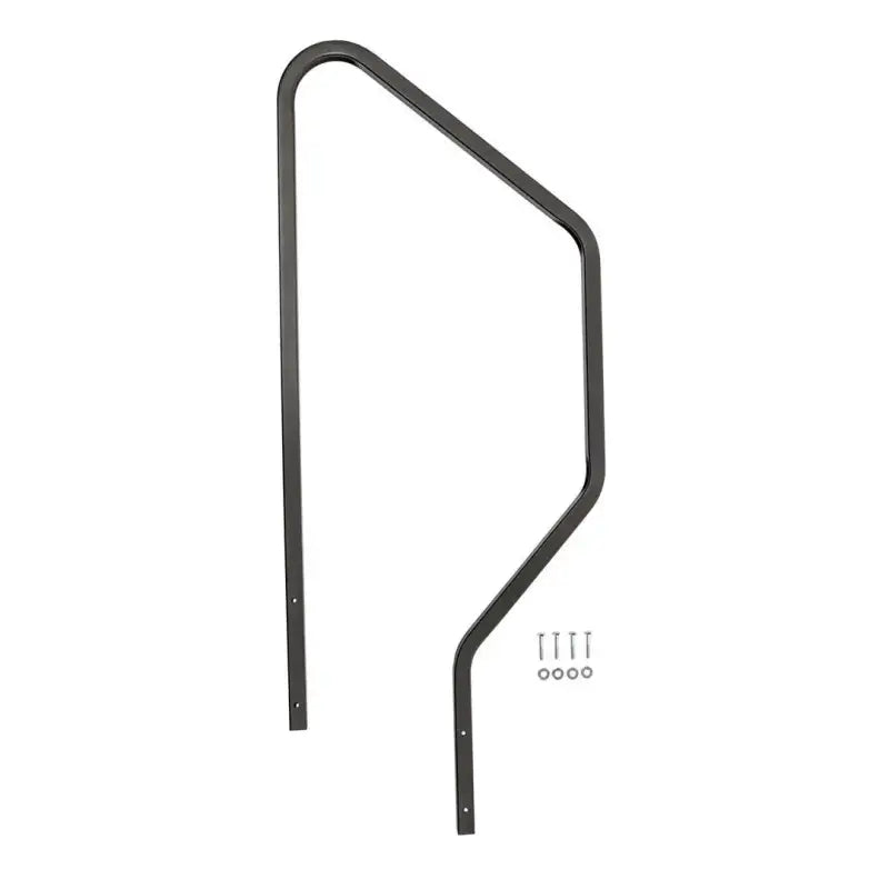 STP214-120H Mor/Ryde Gen2 Step Above Handrail, black metal, includes installation screws, enhances RV entry stability and safety.