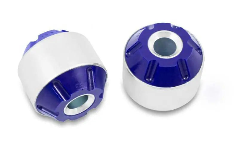 Blue and silver polyurethane bushing kit for rearward control arm and control arm bushing upgrade