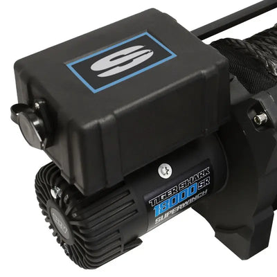 Black Tiger Shark 18000SR winch with synthetic rope for heavy-duty pulling tasks