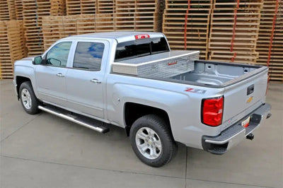 Tool Box Crossover; Single Lid; Diamond Tread; Silver; Aluminum; 69-3/4 Inch Length x 20 Width 12.2 Height; 8.4 Cubic