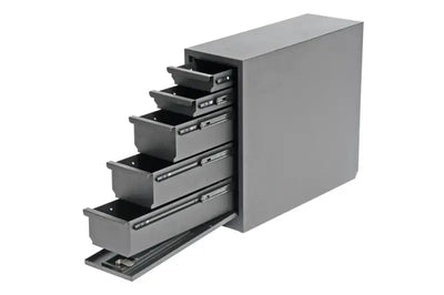 Tool Box Wheel Well With 5 Drawers; Smooth; Black Powder Coated Steel; 20.5 Inch Length x 8.5 Width 18.88 Height; 1.9