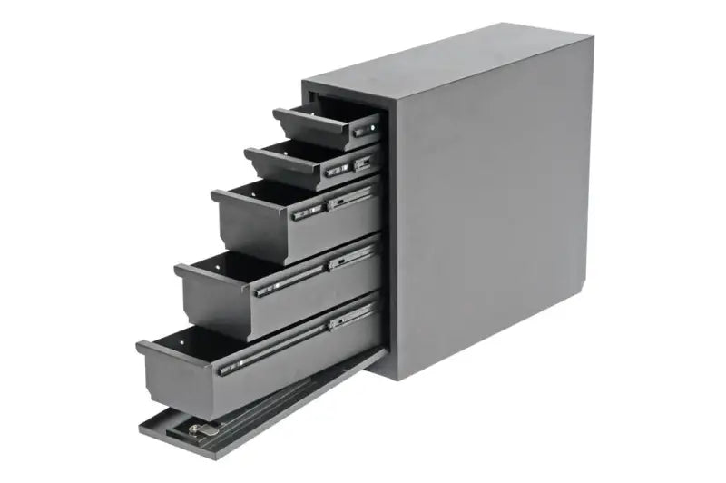 Tool Box Wheel Well With 5 Drawers; Smooth; Black Powder Coated Steel; 20.5 Inch Length x 8.5 Width 18.88 Height; 1.9
