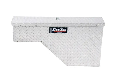 Tool Box Wheel Well; Single Lid; Diamond Tread; Silver; Aluminum; 37 Inch Top Length/ 14 Bottom Length x 7.75 Width
