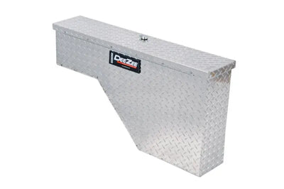 Tool Box Wheel Well; Single Lid; Diamond Tread; Silver; Aluminum; 37 Inch Top Length/ 14 Bottom Length x 7.75 Width