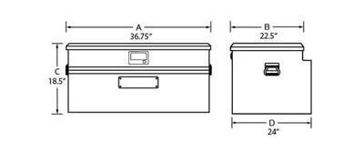 Dimensioned drawing of a Tradesman Aluminum Flush Mount Truck Tool Box in black