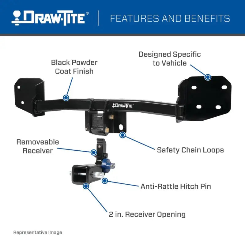 Black powder-coated trailer hitch rear Class III with removable 2-inch receiver for towing