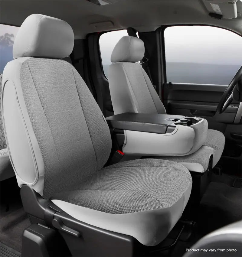 Gray black FIA TRS bucket seat cover with textured weave and padded edges