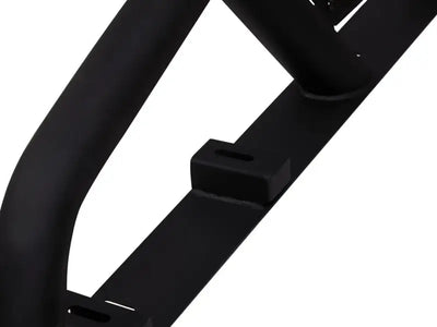Black metal truck bed bar with 3 inch tubular structure and third brake light mount