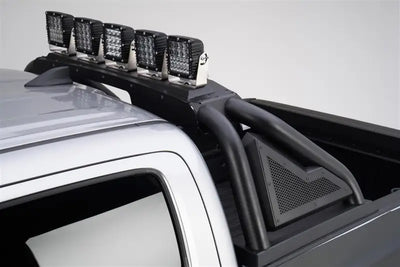 Truck Bed Bar Tubular Style; Mounts Five 6 Inch Round Or 3 Cube Lights; Black Textured Powder Coated Steel; With Side