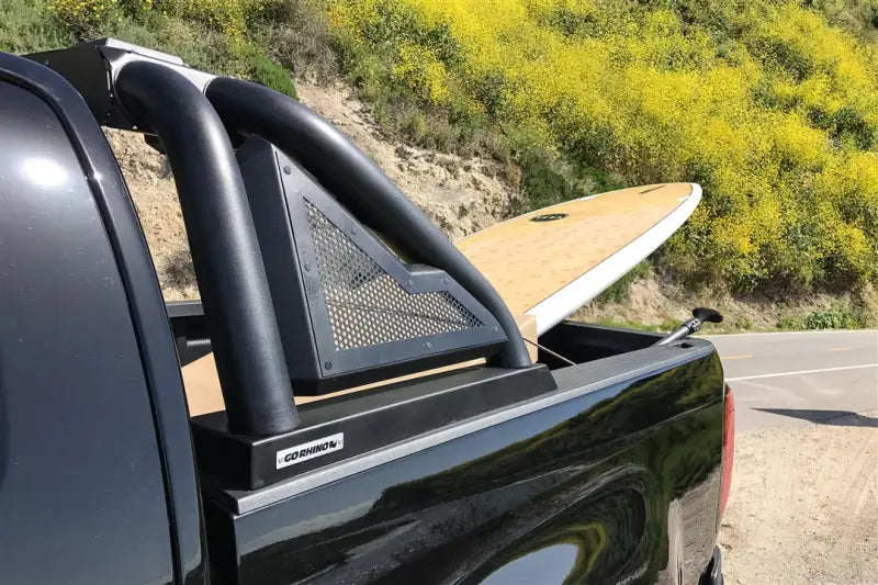 Truck Bed Bar Tubular Style; Mounts Five 6 Inch Round Or 3 Cube Lights; Black Textured Powder Coated Steel; With Side