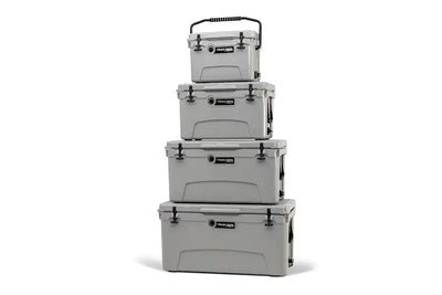 Stack of four grey Truck Gear COOLER45 coolers ready for adventure