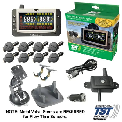 TST-507-FT-8-C Truck Systems 507 TPMS with 8 Flow Thru Sensors and Wireless Receiver, designed for accurate tire pressure monitoring in trucks, RV, automotive, powersports, off-road, and marine applications. Includes exterior and interior truck accessories, truck bed, RV parts, AVADA - Best Sellers