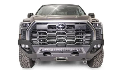 Front view of a vehicle equipped with a TT22-X5451-1 Fab Fours Matrix Bumper, showcasing its superior protection, durable construction, and sleek design.