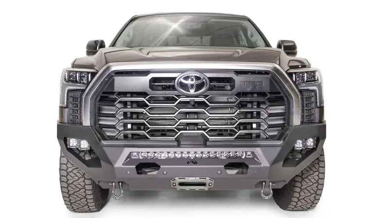 Front view of a vehicle equipped with a TT22-X5451-1 Fab Fours Matrix Bumper, showcasing its superior protection, durable construction, and sleek design.