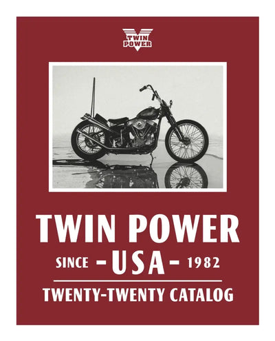 Motorcycle catalog cover showcasing Twin Power organic brake pads replacement for Harley H-D