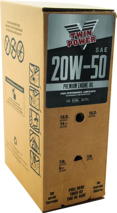 Box of Twin Power 20W50 engine oil for optimal engine performance and protection