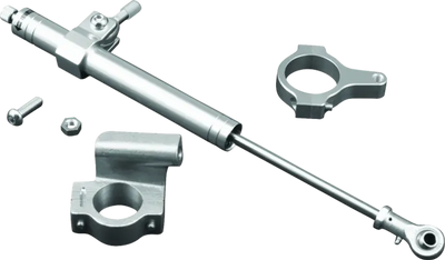 Silver steering damper kit with mounting hardware for Twin Power 88-03 XL satin steering damper