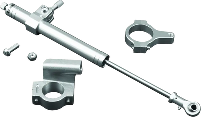 Silver steering damper with mounting hardware for Twin Power 88-03 XL Satin Steering Damper Kit