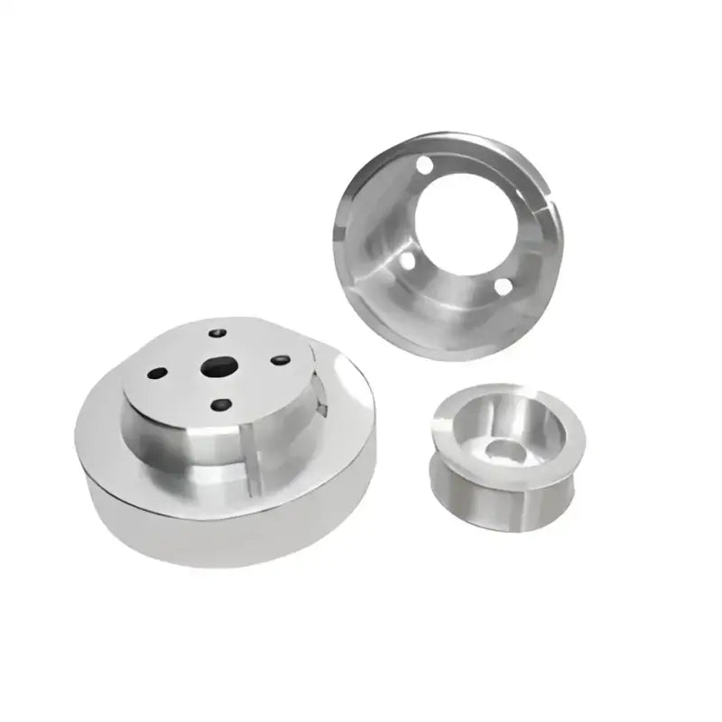 Shiny metal pulleys for twin power rear sprocket replacement in chrome steel