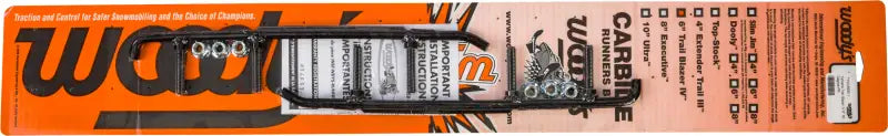 Packaged TYV4-6590 6-inch black carbide runners for snowmobiles with trail blazer round design