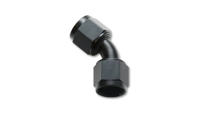 Black 45-degree hose fitting showing -16an female flare swivel for AN to AN connections