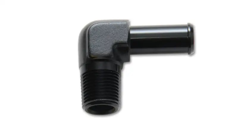 Black metal elbow fitting for fluid transfer in RV parts & accessories, 90 degree fitting