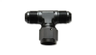 Black aluminum -4an tee fitting with female swivel for Vibrant -4an tee setup
