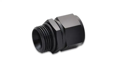 Vibrant Performance black anodized aluminum -8AN Female to -6AN Male Straight Cut Adapter with O-Ring for RV, automotive, powersports, off-road, marine exterior, truck accessories, and racing applications.