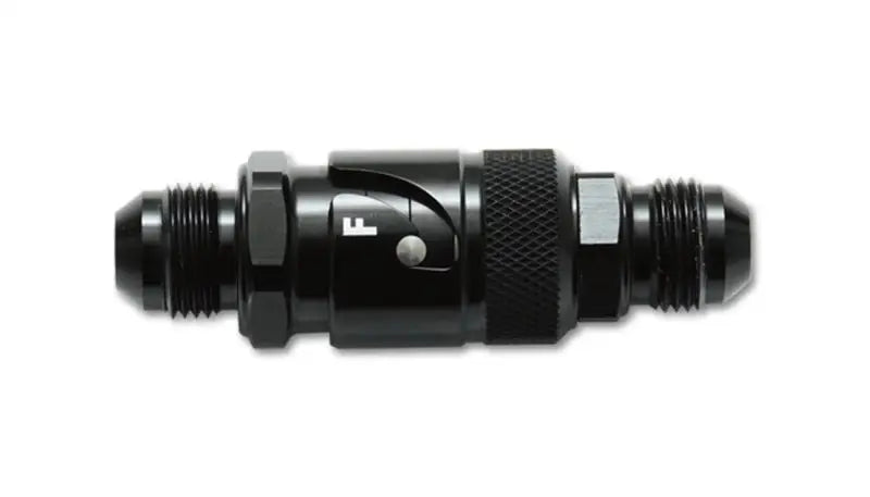 Vibrant -8AN Quick Release Fitting with Viton Seal in anodized black finish, lightweight 6061 aluminum alloy, ideal for RV, automotive, powersports, off-road, marine, exterior, truck accessories, interior, truck bed, and racing applications.
