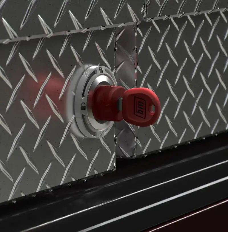 Weatherguard 70171R series 4 lock core with red key in silver lock