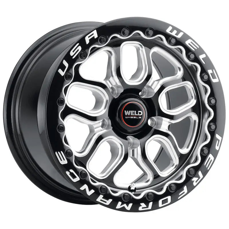 Black and silver performance wheel.