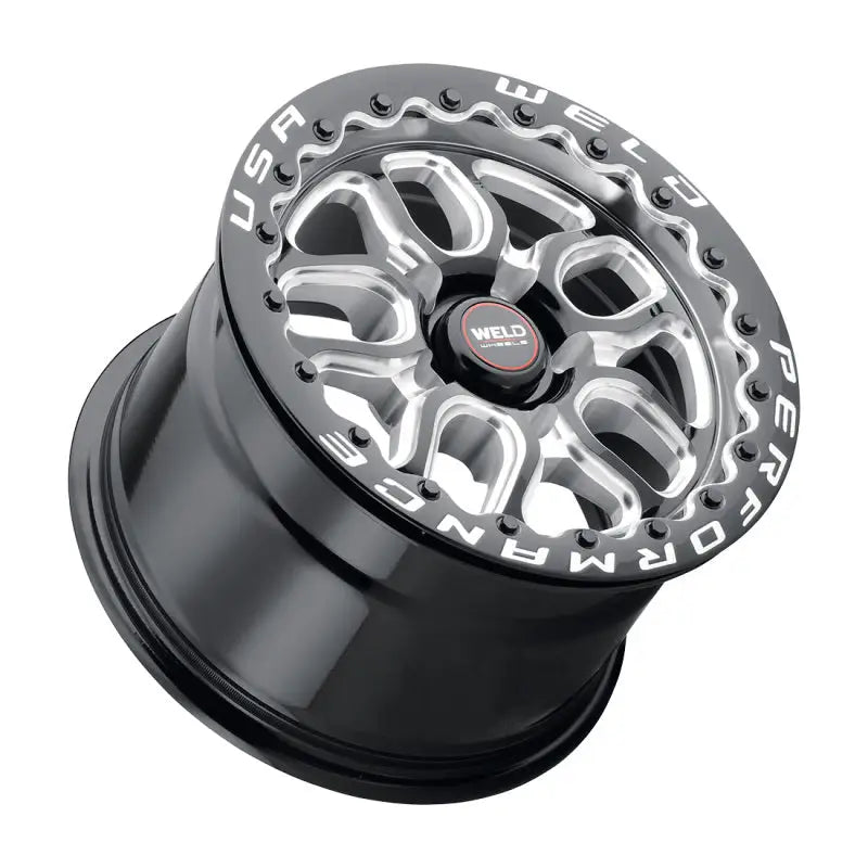 Black and silver performance wheel.