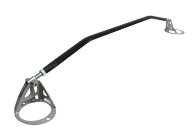 Whiteline 98-02 Miata NB Front adjustable strut tower brace, chassis bracing black bar with silver mounts.