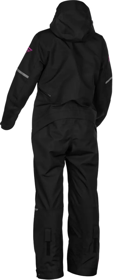 Black hooded snowsuit from Women’s Cobalt Shell Monosuit Black/Fuschia for powersports