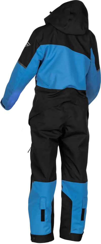 Black and blue waterproof jumpsuit from Women’s Cobalt Shell Monosuit for powersports adventures